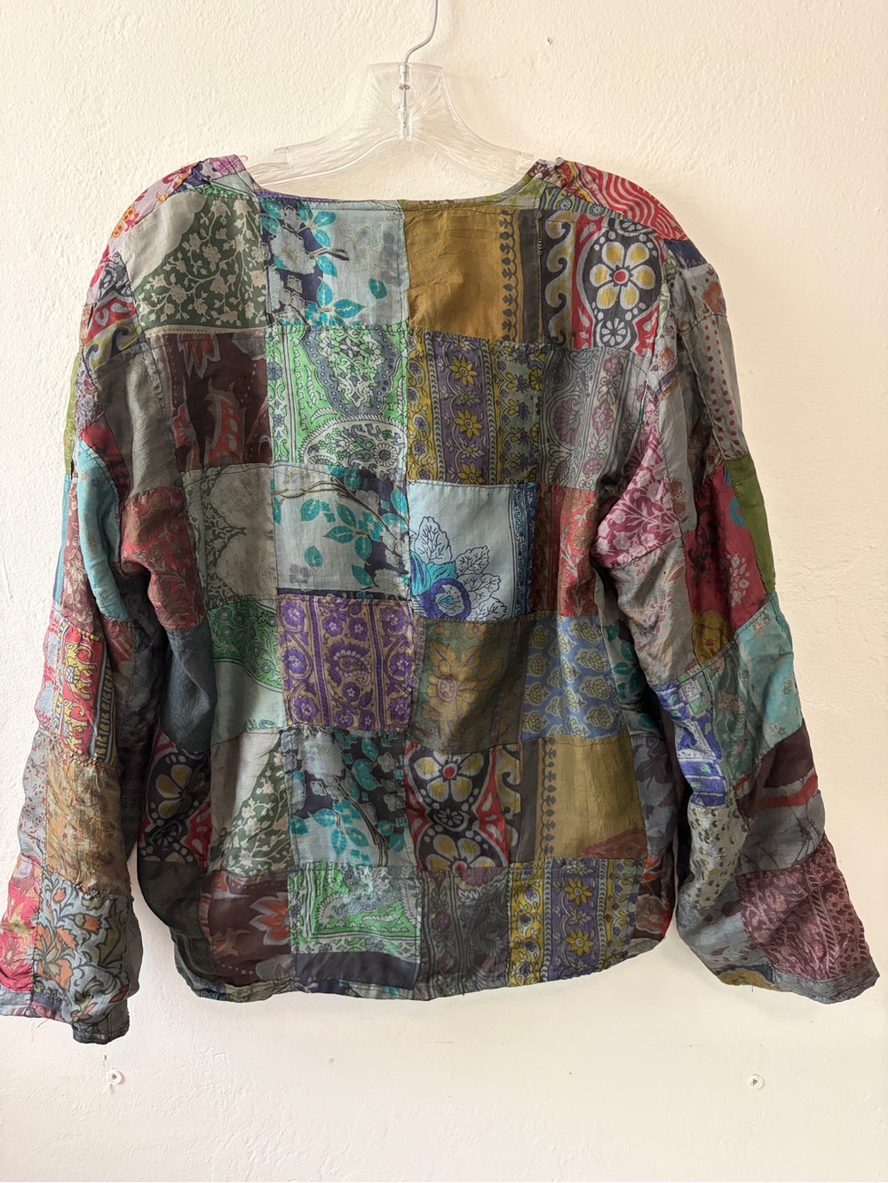 Sacred Threads Multicolor Patchwork Button-Front Silk Jacket - Picture 3 of 6